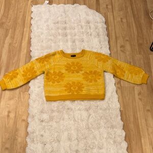 Floral Crewneck Knit Sweater - Yellow - Women